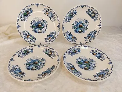 Set Of 4 X Masons Ironstone Fruit Basket Blue & White 6.5  Saucer Plates  • £15