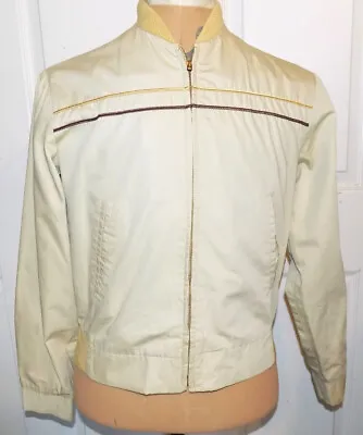 Vintage 60s 70s Era Tan Jacket Traditional Clothes Knit Collar C40 • $47.85