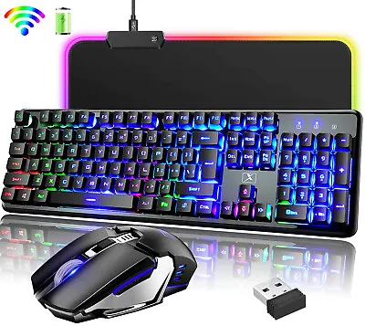 $69.25 • Buy Rechargeable Wireless Gaming Keyboard Mouse And RGB Mat LED Backlit For PS4/5 PC