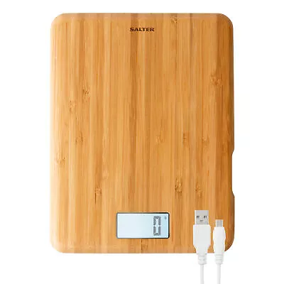 Salter Eco Electronic Kitchen Scale Precise Digital FSC Bamboo USB 5 Kg Capacity • £39.99