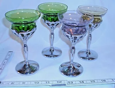 Farberware Cambridge Art Deco Cocktail Glasses With Chrome Stems Set Of 4 • $39.99