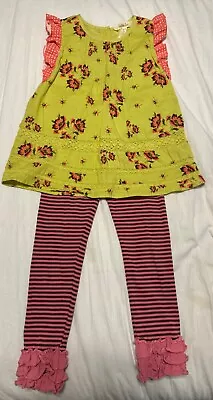 Matilda Jane Friendly Mime Leggings & Top EUC Striped Ruffled Make Believe 6 • $34.99