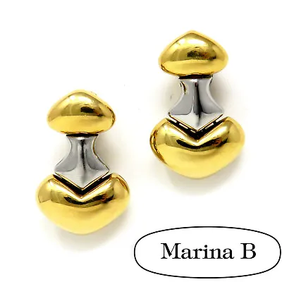 NYJEWEL Marina B Two Tone 18K Gold Stainless Steel Heart Love Clip On Earrings • $2799