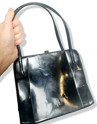 £16 • Buy Vintage Handbag 1960s Patent Black Shoulder Bag Maclaren Clasp Rigid 60s Vtg