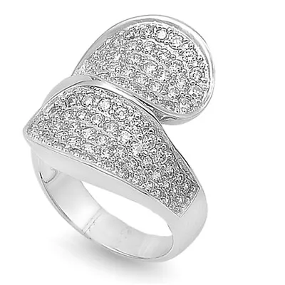 White CZ Criss Cross Micro Pave Loop Ring .925 Sterling Silver Band Sizes 6-9 • $33.99