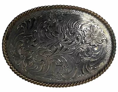 Montana Silversmiths Silver Plate Oval Floral Cowboy Buckle • $18.98