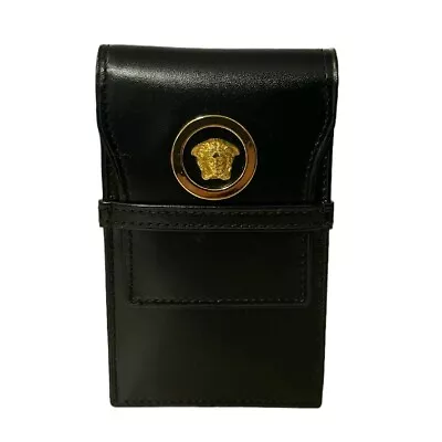 GIANNI VERSACE  1997  Black Black 24ct  MEDUSA ROUNDEL LEATHER  CIGARETTE CASE • $399