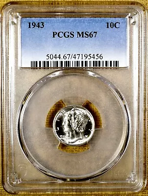 1943 PCGS MS67 Mercury Dime 100% White (456) • $89