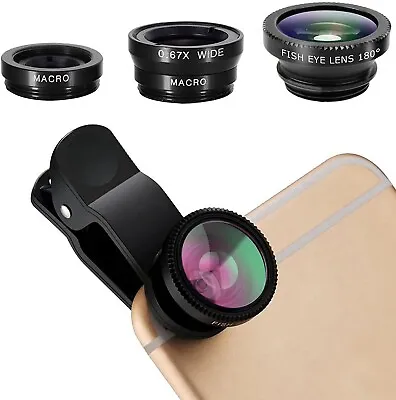 £4.39 • Buy Professional Universal Mobile Phone Camera Lens Kit Set Clip Macro Wide Fish Eye