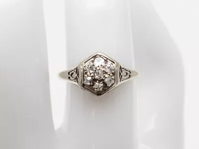 Antique 1920s .50ct Old Mine Cut Diamond 18k White Gold Filigree Ring • $395