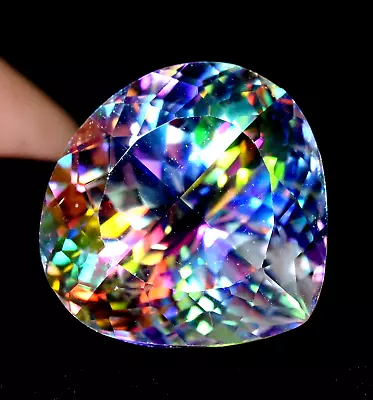 GIE Certified 79.95 Ct Natural Pear Cut Rainbow Color Mystic Quartz Gemstone • $23.19