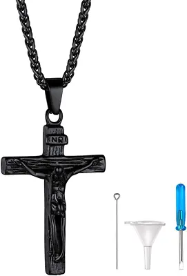 GOLDCHIC JEWELRY Mens Jesus Cross Necklace For Ash Black Cremation Urns For And • £22.88