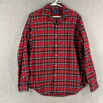 Ralph Lauren Flannel Shirt Mens M Red Plaid Tartan Button Down Long Sleeve • $22.49