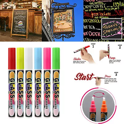 6 Liquid Chalk Markers 6mm Reversible Tip From Bullet To Chisel Multi Colours • £3.95