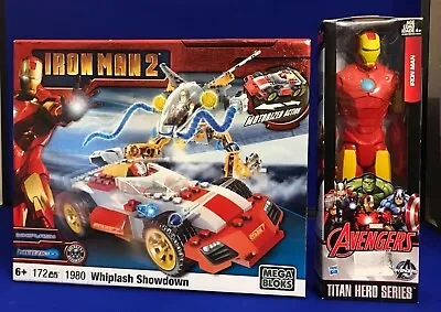 Mega Bloks Iron Man 2  #1980 Whiplash Showdown W BONUS 12 Inch FIGURINE • $49