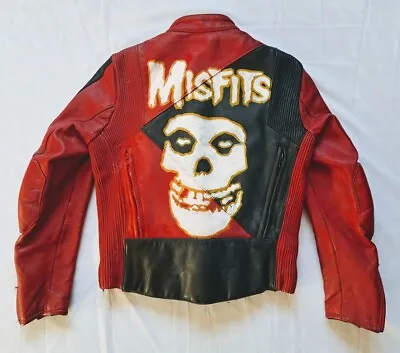 Misfits Hand Painted Motorcycle Leather Lady's Jacket Size 36 • $195