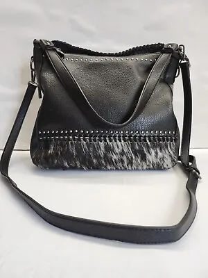 TRINITY RANCH Crossbody Bag Genuine Hair Leather Black Shoulders Bag  • $34.66