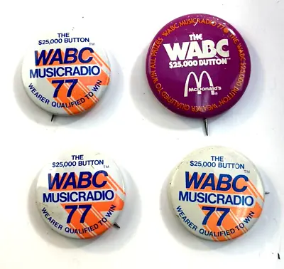 4 Vintage WABC Music Radio Pinback Button McDonalds 25000 Dollar Button NYC • $5.47