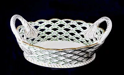 Andrea By Sadek Lattice Weave Two Handle Porcelain Basket White Green And Gold • $28.99