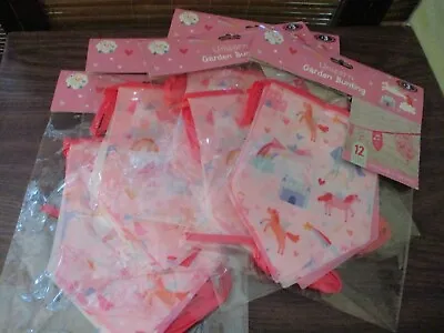 B & M Childrens Party  Pink Unicorn Garden Bunting 12 Flags X 5 Packs (NEW) • £7.99