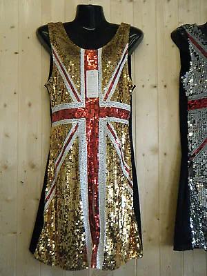 £14.95 • Buy Silver Gold Blue Union Jack England Bling Sequinned Ladies Fancy Dress Costume