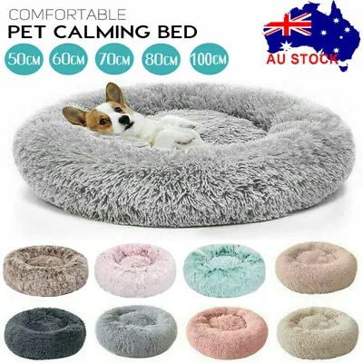 Dog Cat Pet Calming Bed Warm Soft Plush Round Nest Comfy Sleeping Kennel Cave AU • $17.69