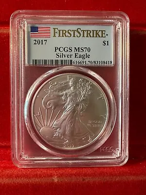 2017-p $1 American Silver Eagle Coin ~ First Strike Pcgs Ms70 Flag Label • $46