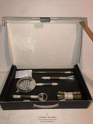 New Nordstrom 5 Piece Bartender Kit Gold Cocktail Tool Barware Shaker Gift Set • $19.99