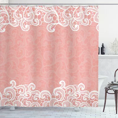 Peach Shower Curtain Laces Design Ornamental • £19.99