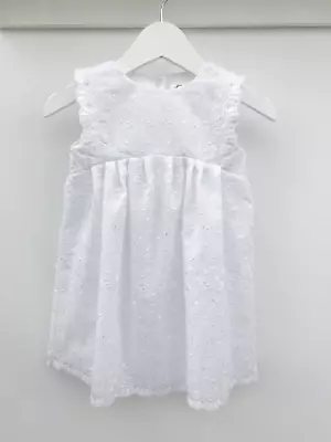 Baby Girl Handmade Sun Dress Age 6 Months White Cotton Summer Quality Cool Child • £21.99