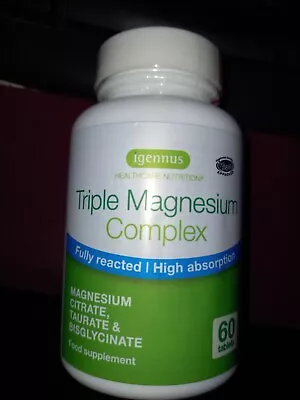 Triple MAGNESIUM COMPLEX 60 Tablets Citrate Taurate & Bisglycinate IGENNUS Vegan • £6.30