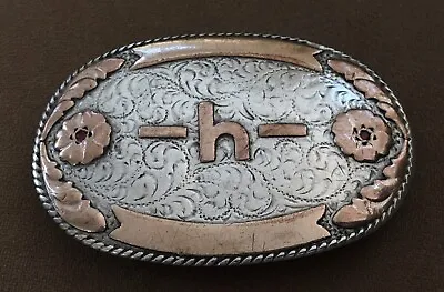 VTG Antique Sterling Silver Signed ML Max Lang Texas Letter Brand H Belt Buckle • $375
