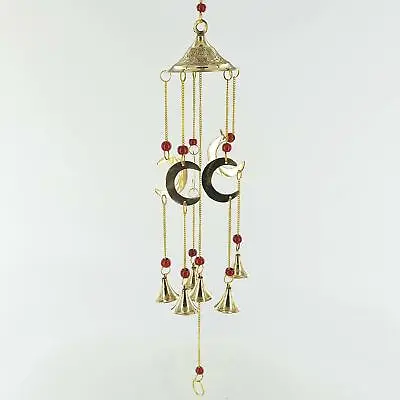 Crescent Moon Brass Windchime Pagan Garden Ornament Wiccan Celtic Decoration • £14.95