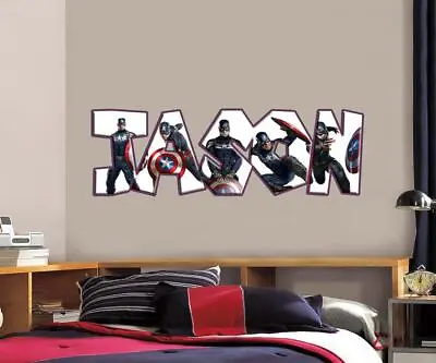 Captain America Marvel Superhero Avengers PERSONALIZED WALL STICKER Art FS • £20.41