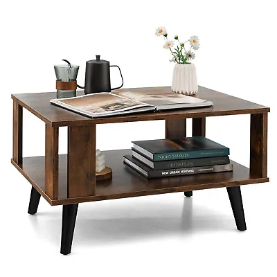 Coffee Table Retro Mid-Century Coffee Table W/Storage  Open Shelf Living Room • $69.99