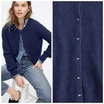 J. Crew Navy Ribbed Knit Jeweled Buttons Merino Wool Alpaca Blend Cardigan S • $25