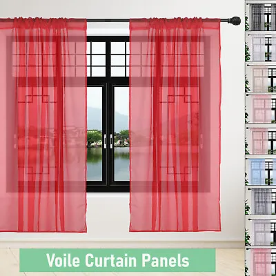 Voile Net Curtain Sheer Rod Panel Slot 1 Pair ( 2 Panel ) Choose Size & Colour • £10.79