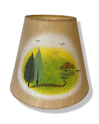 Vintage MCM Hand-Painted Cabin Clip-On Rice Paper Lamp Shade 6” OOAK EUC • $26.14