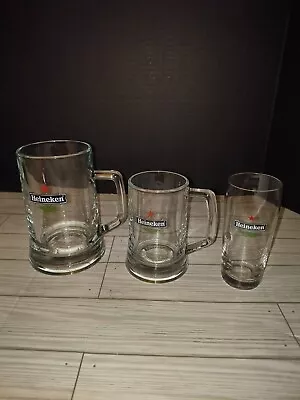 Vintage Collector's Heineken Beer Clear Glass Mug/Stein Set Of 3 Different Sizes • $19.99