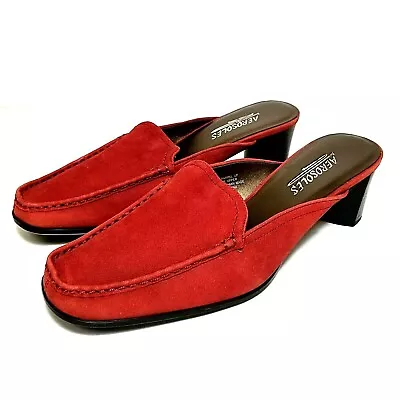 Aerosoles Barrel Up Suede Block Heeled Slides Red Size 7.5M Moccasin Toe Loafers • $25