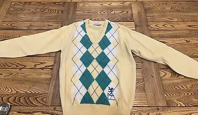 Vintage Pringle Sports Wool Argyle Sweater Yellow Size 40 St Andrews Scotland • $27