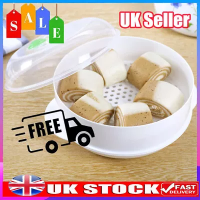 Tier Microwave Steamer Round Healthy Vegetable Fish Pasta Rice Steamer With Lid • £7.20