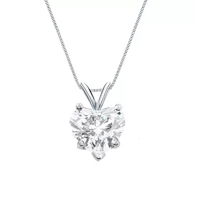 3 Ct Heart Real 14K White Gold Simulated Diamond Solitaire Pendant Necklace 18  • $319.97