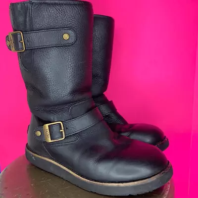 Ugg Kensington II Black Leather Sheepskin Lined Double Buckle Boot Size 9 40 • £56.91