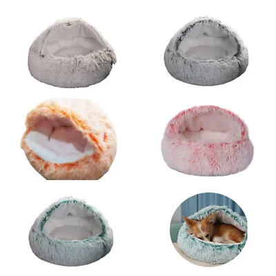 Warm Pet Cat Cave Bed Hooded Donut Cozy Soft Plush Puppy Mat Self Warming Nest • £9.74