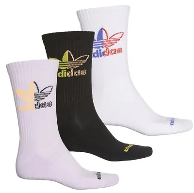 $15.99 • Buy 3 Pair Mens Adidas Originals Trefoil Crew Socks White/ Purple Tint/ Black 6 - 12