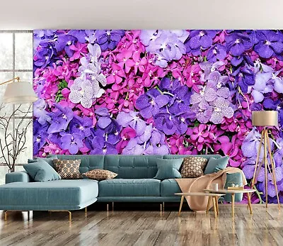 3D Purple Petals KEP301 Wallpaper Mural Self-adhesive Removable Sticker Kay • $59.83