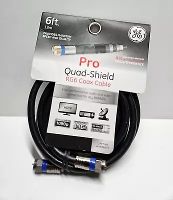 GE By Jasco 33528 Black 3GHz Digital  Pro Quad-Shield RG6 Coax Cable 6 Ft • $11.99