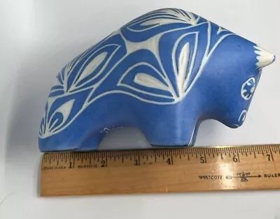 Pablo Zabal Chile Signed Vintage Blue Zoo Ceramic Art Pottery Small Bison • $59.99