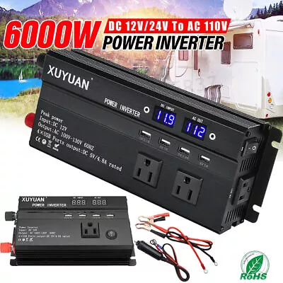 6000W Car Power Inverter DC 12V To AC 110V Pure Sine Wave LCD Solar Converter • $39.88